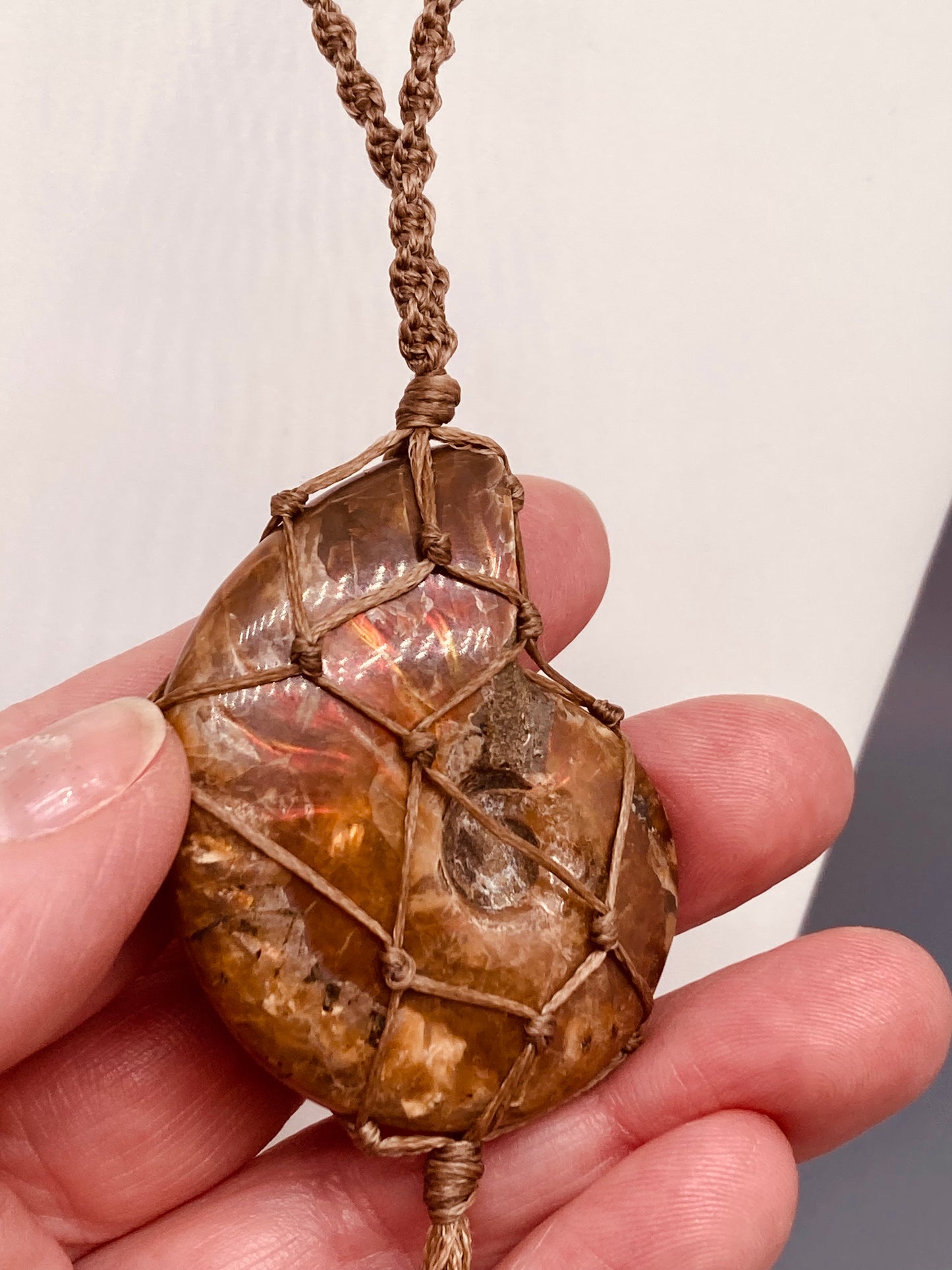 Ammonite macrame necklace