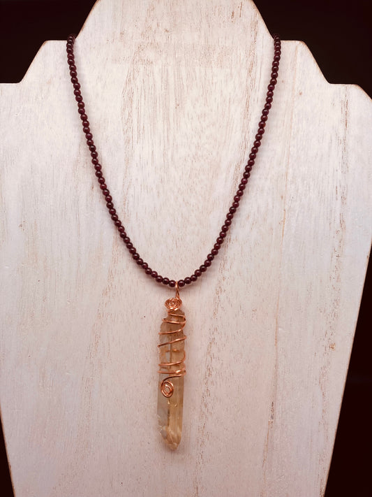 Natural Smoky Citrine DT point with Garnet necklace